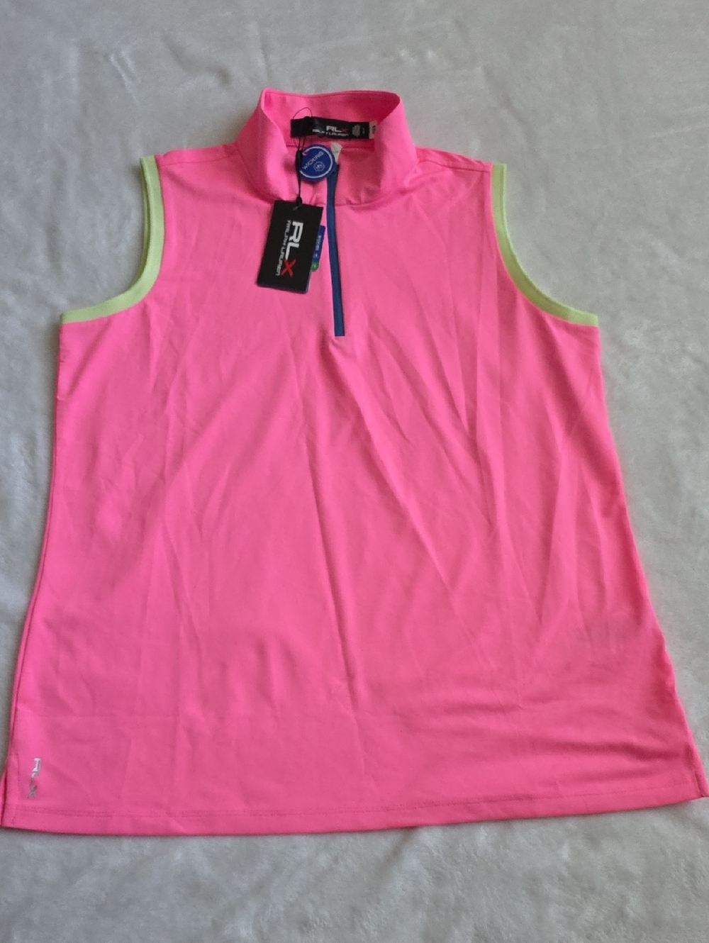 RLX‎ Ralph Lauren Hot Pink Sleeveless Zip-Front Golf Tank with Lime Trim